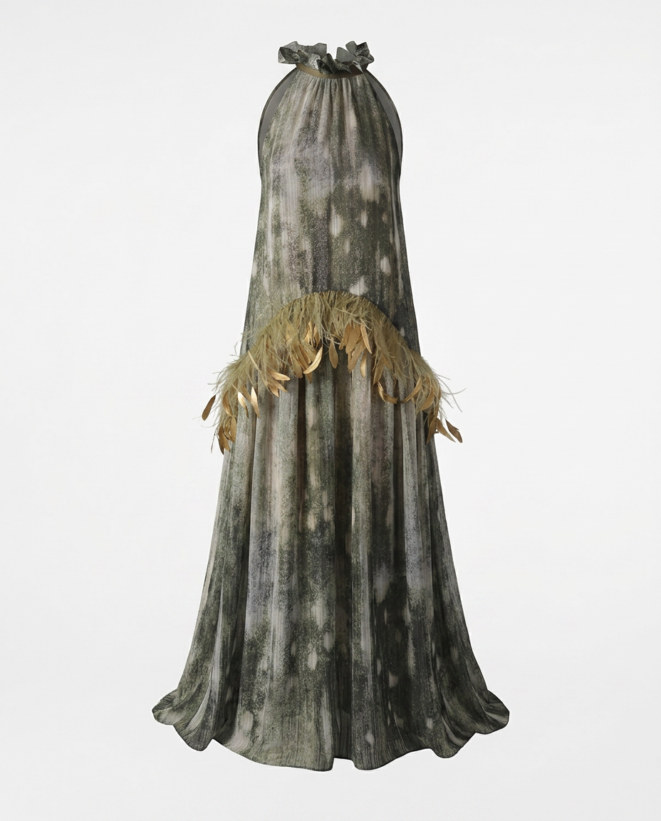 Wild Heart Feather Halter Maxi Dress