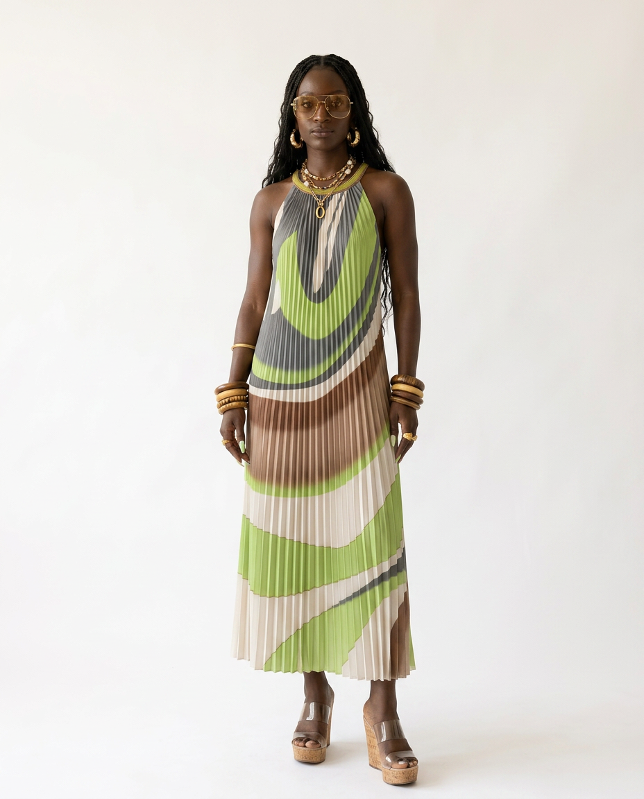 Boundless Pleated Halter Maxi Dress