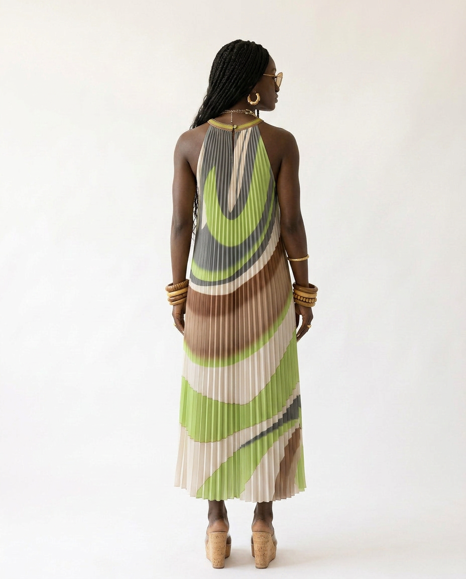 Boundless Pleated Halter Maxi Dress