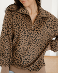 Leopard Print Quarter Zip Corduroy Pullover