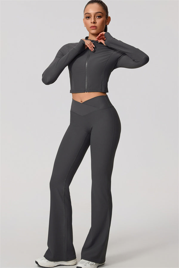 The Daze Zip Jacket Sports Bra Flared Leggings 3-Piece Set