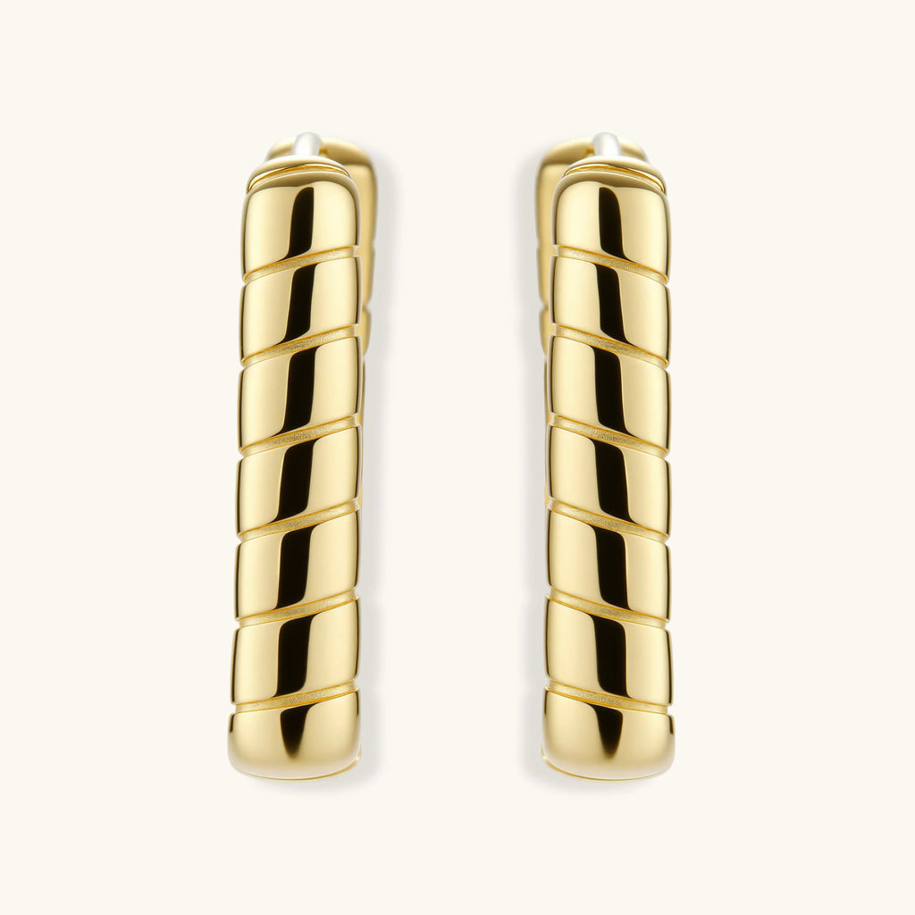 Pair of gold hoop earrings on a white background