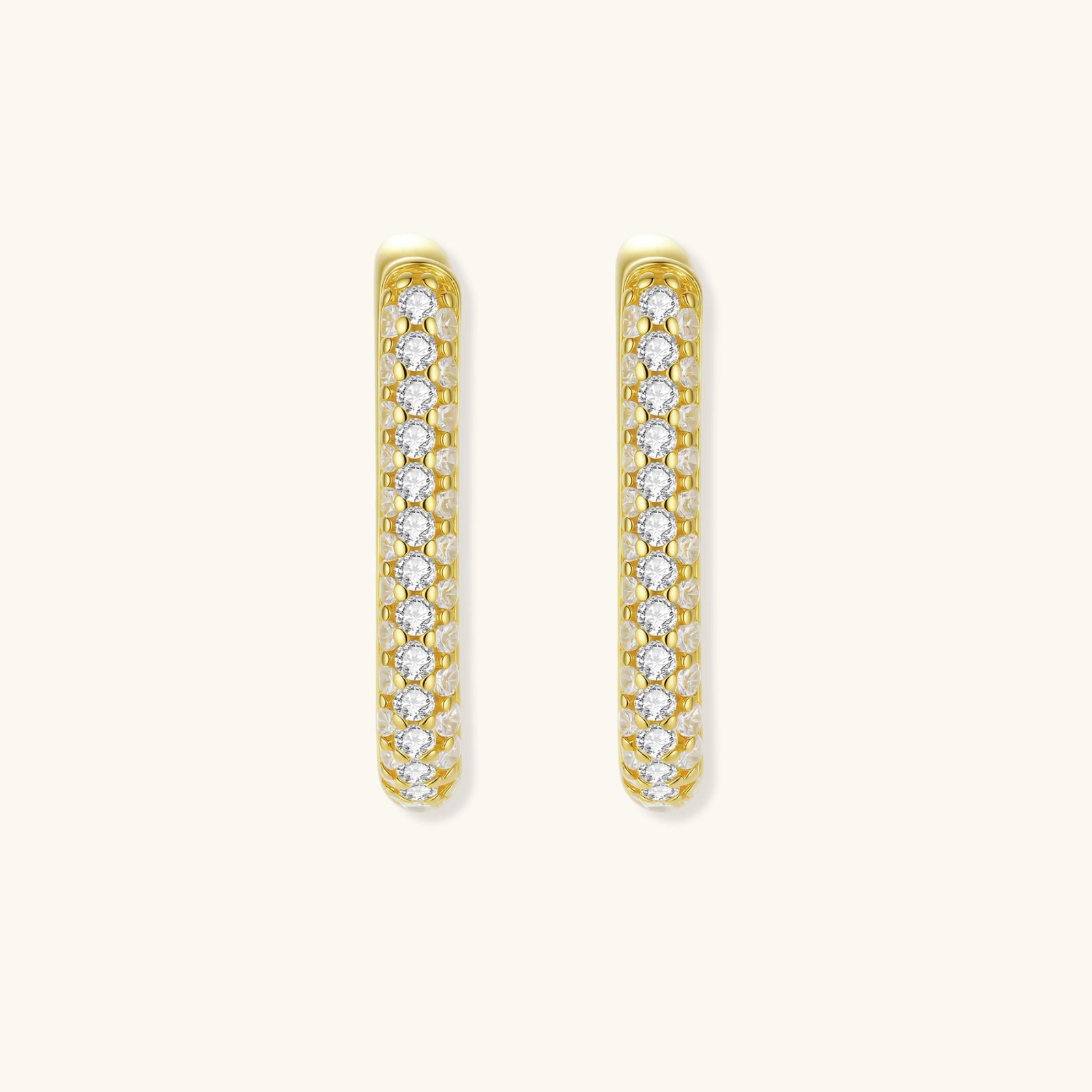 Gold huggie earrings with clear gemstones, platinum plated sterling silver