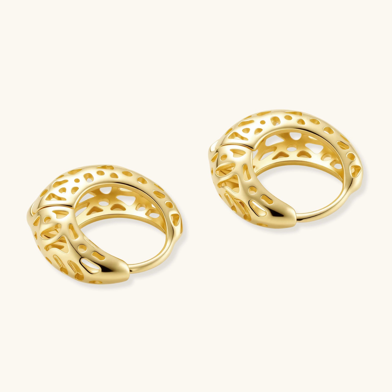 Pair of gold earrings on a white background