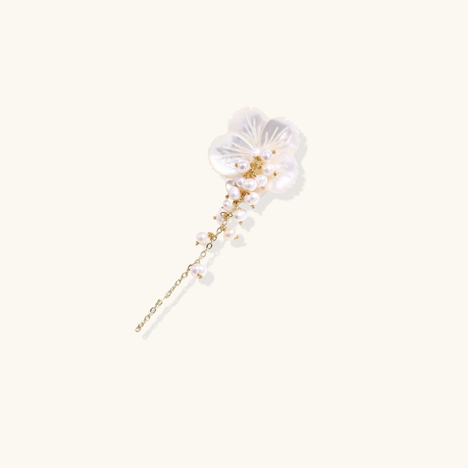 Floral pin brooch with pearls on a white background