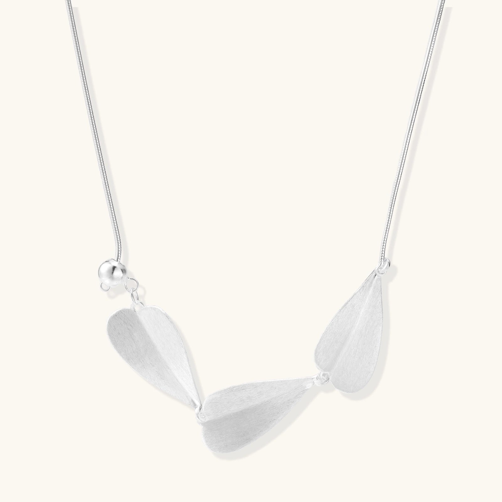 Sterling Silver Necklace with leaf-shaped pendants and adjustable length