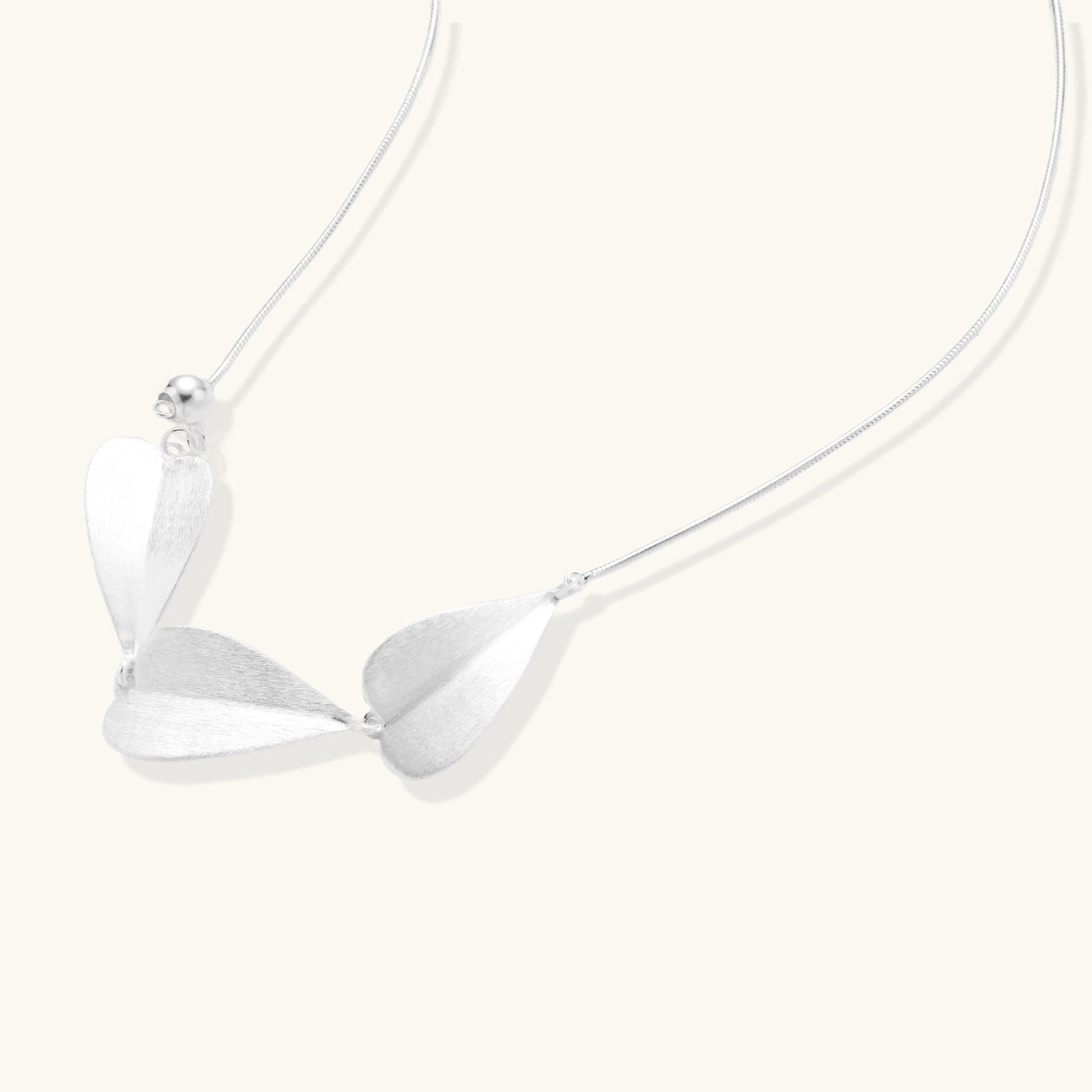 Sterling Silver Necklace with leaf-shaped pendants and adjustable length