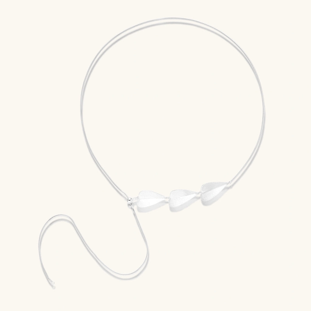Sterling Silver Necklace with leaf-shaped pendants and adjustable length choker view