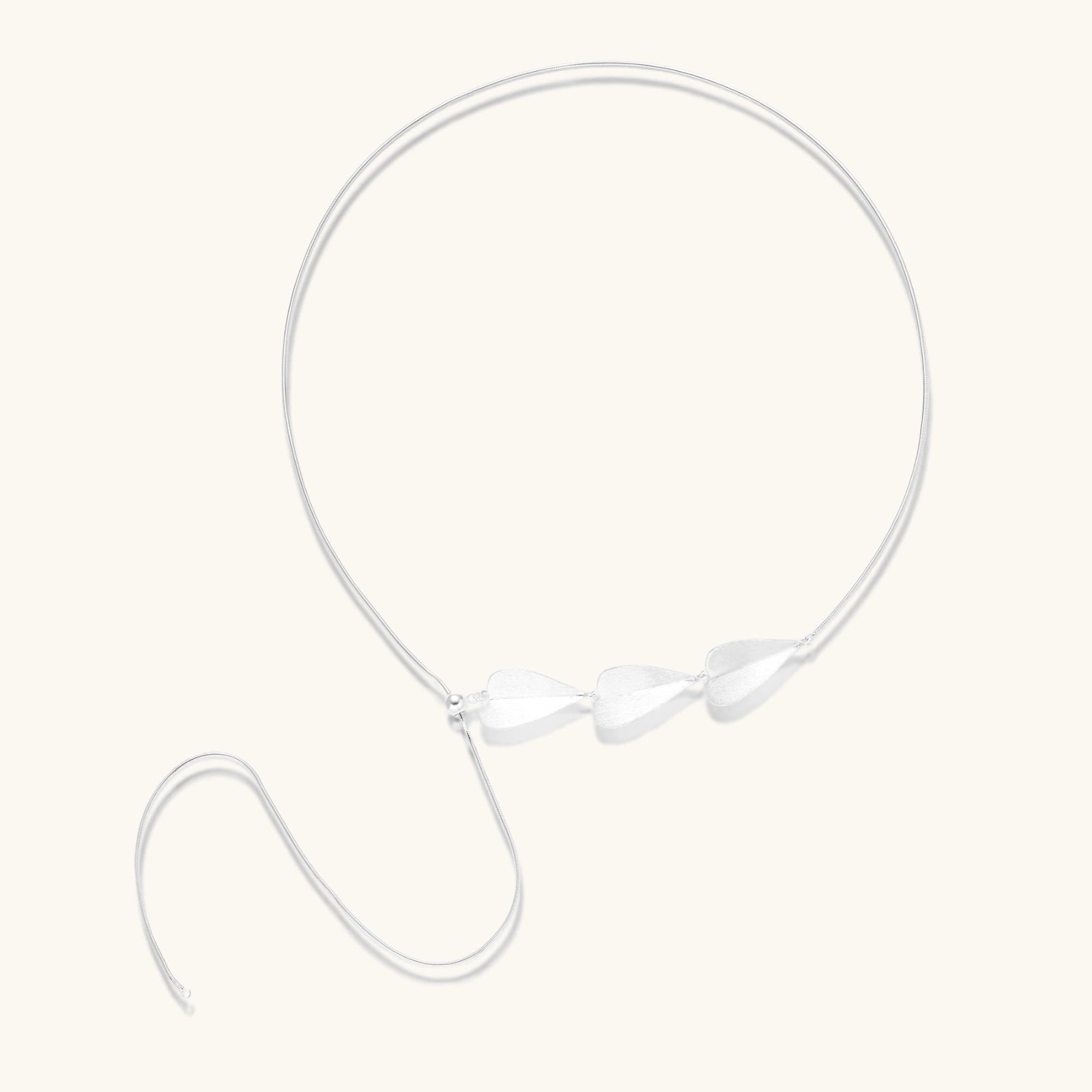 Sterling Silver Necklace with leaf-shaped pendants and adjustable length choker view