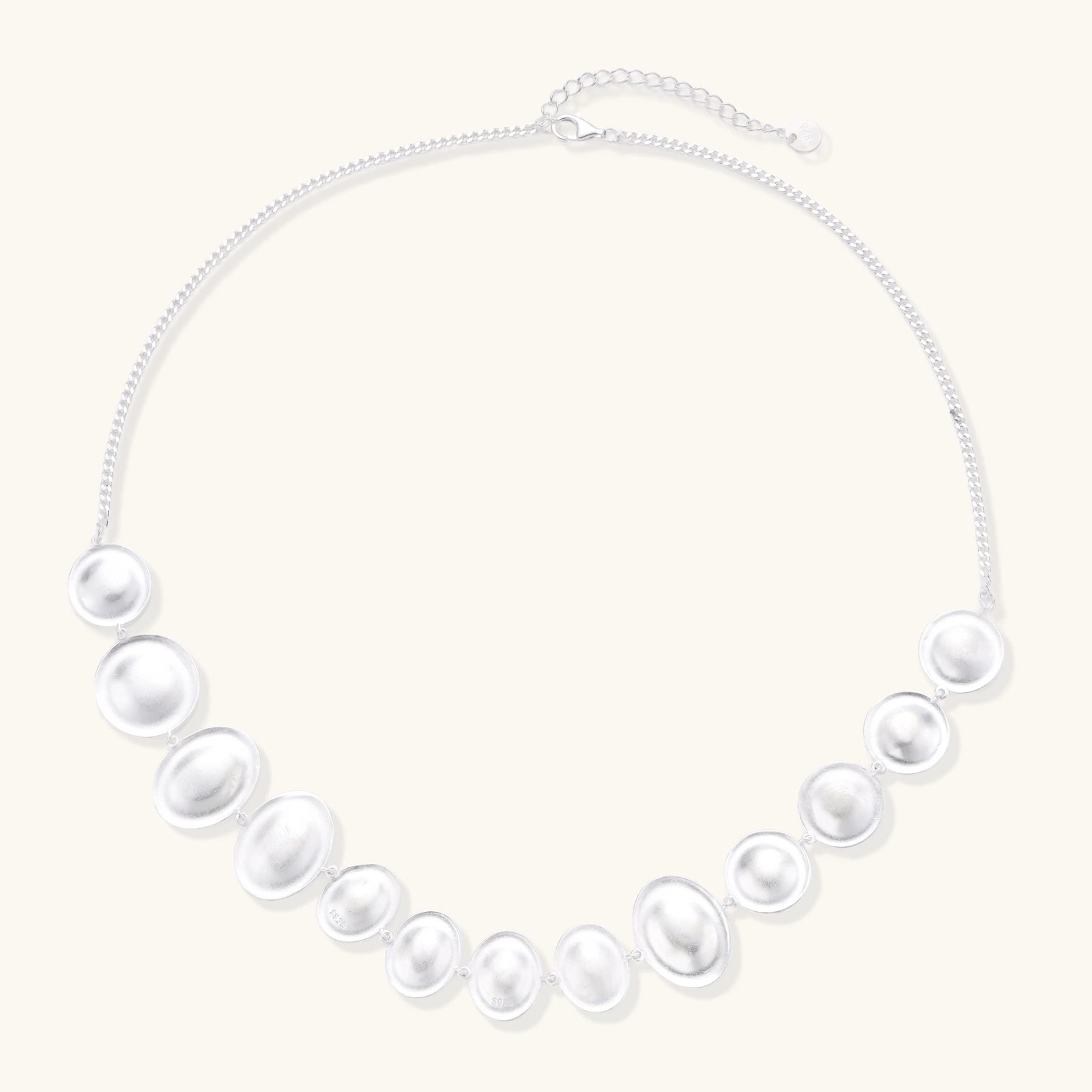 Sterling Silver pearl style statement necklace chain and closure view