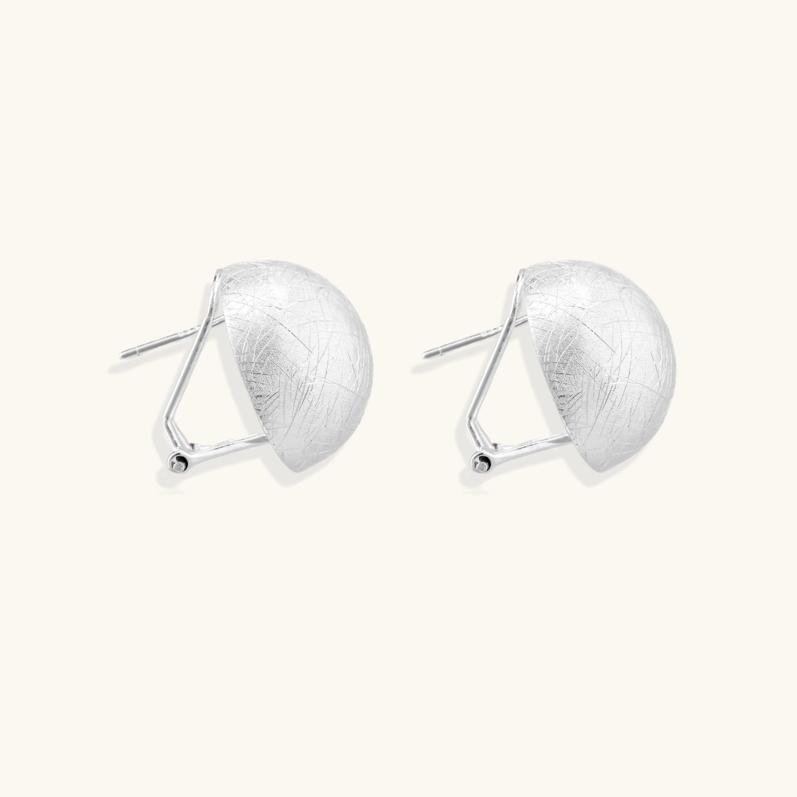 Pair of silver earrings on a white background