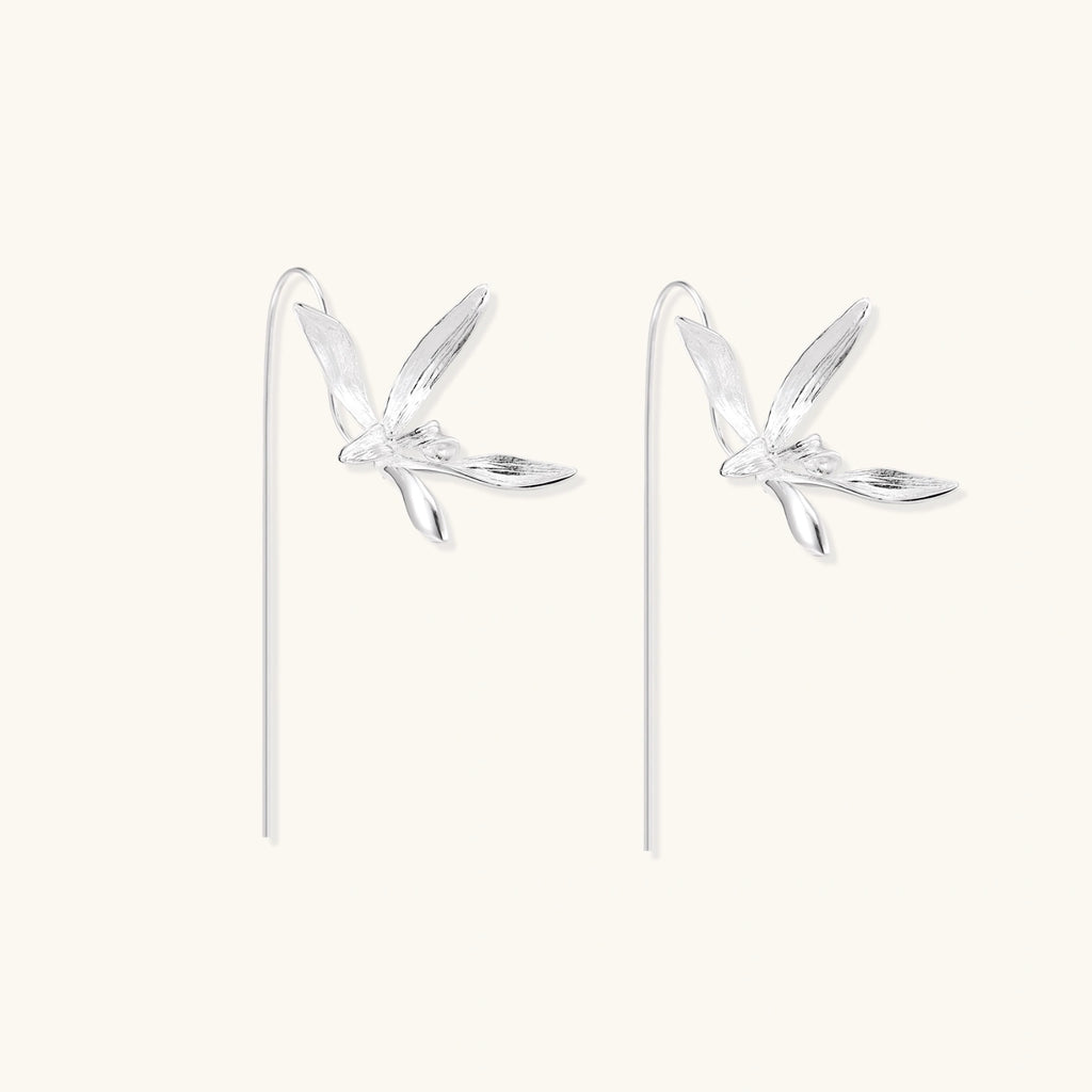 Sterling silver floral threader earring side view