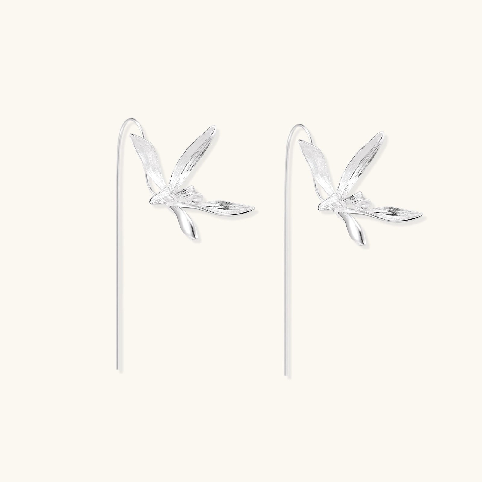Sterling silver floral threader earring side view