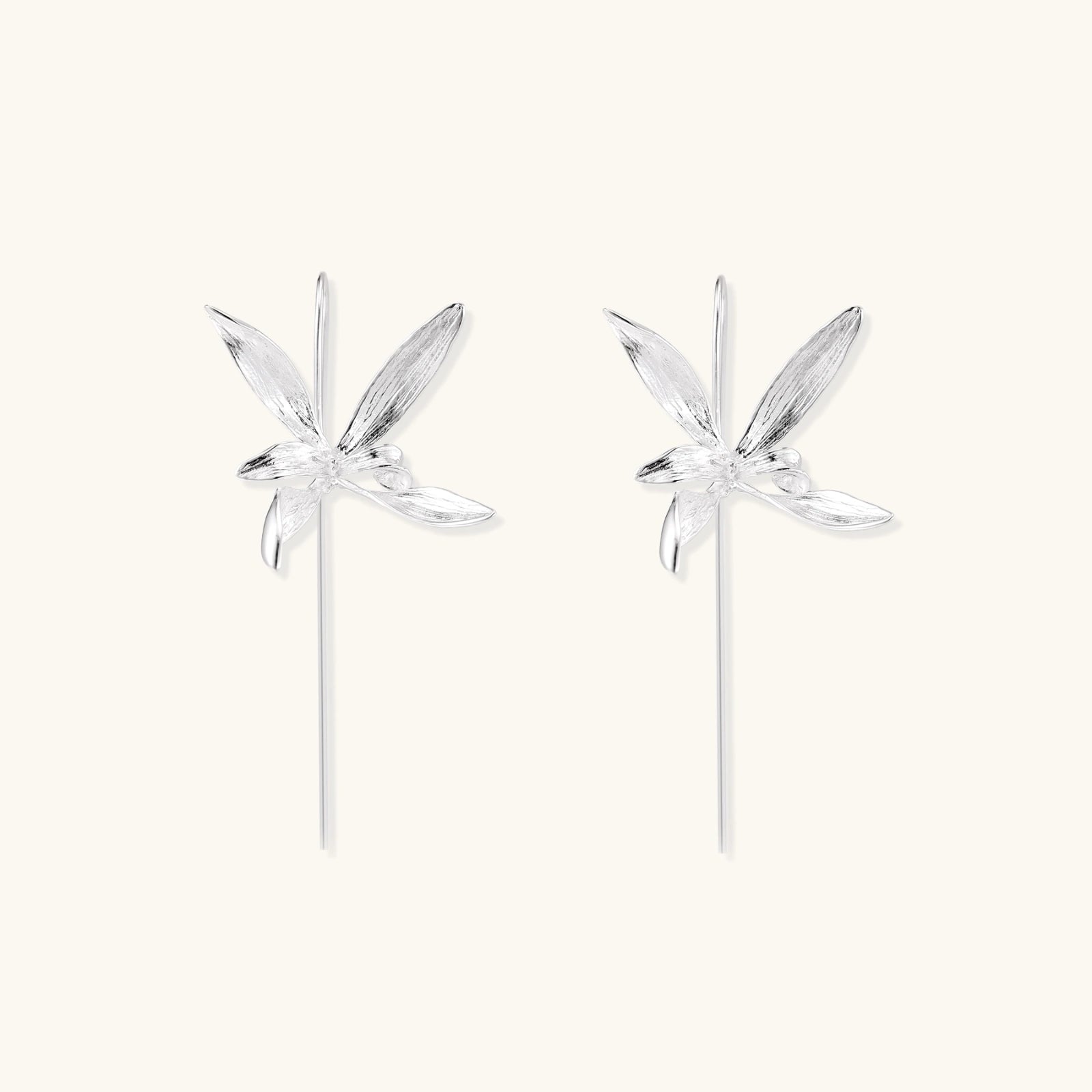 Sterling silver floral threader earring front view