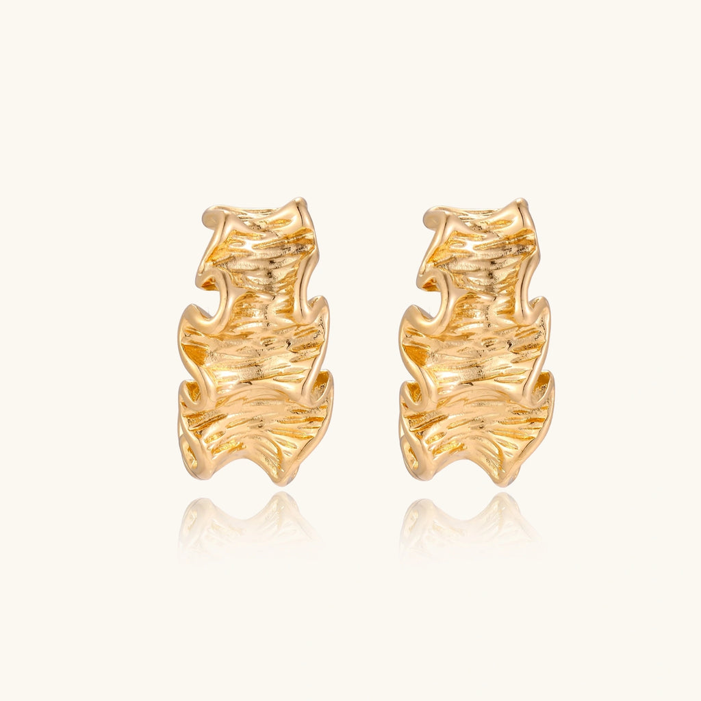 Pair of gold earrings on a white background