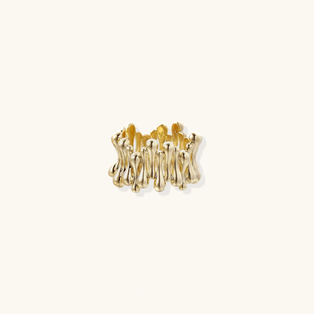 Gold ring with a textured design front view