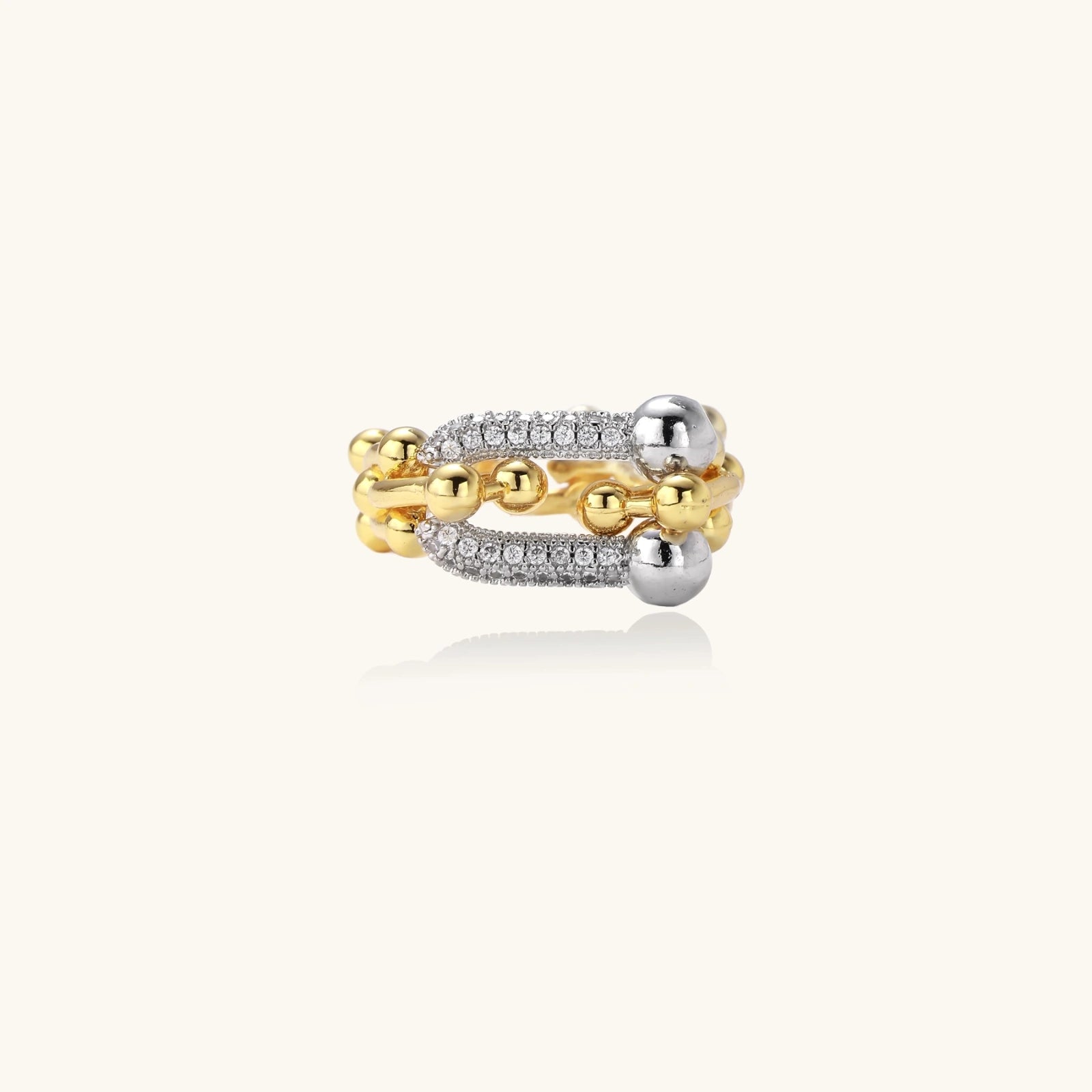 Gold chain ring with cubic zirconia silver design