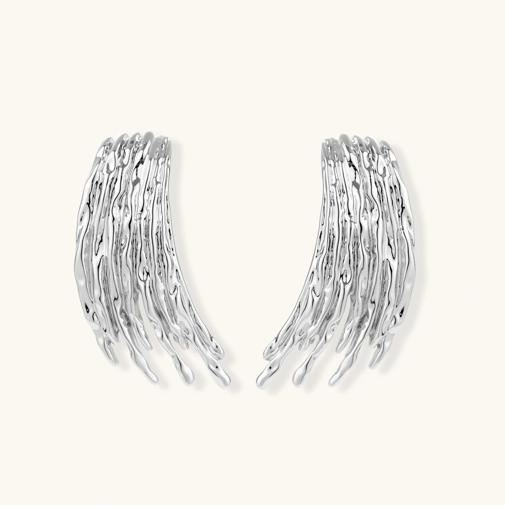 Pair of silver statememt earrings with bar ridge detail