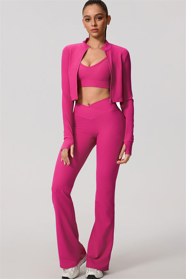 The Daze Zip Jacket Sports Bra Flared Leggings 3-Piece Set