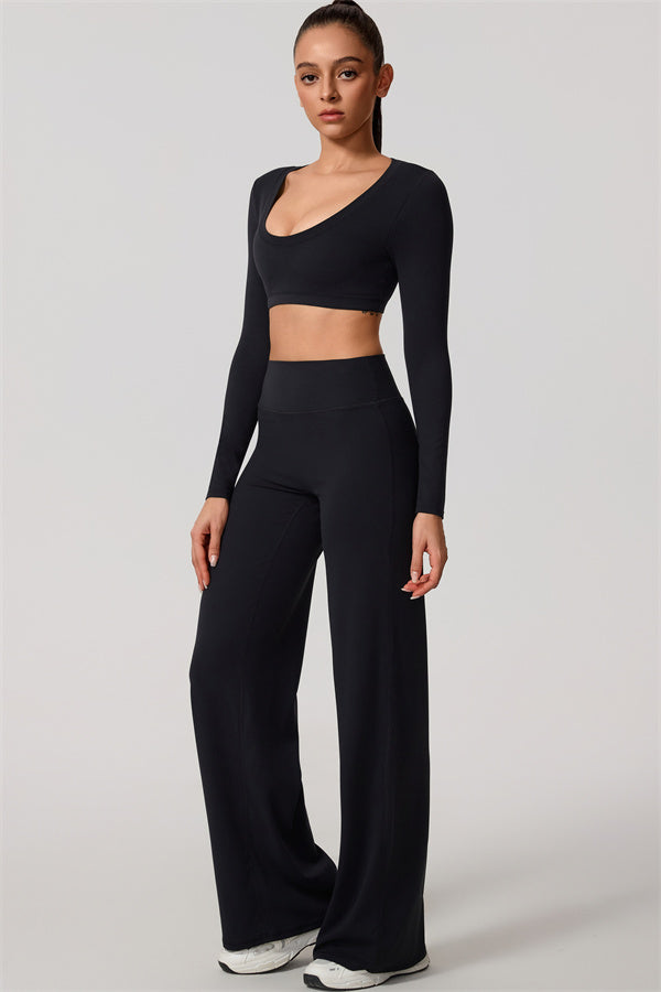 The Nestle Long Sleeve Crop Top Straight Leg Pants 2-Piece Set