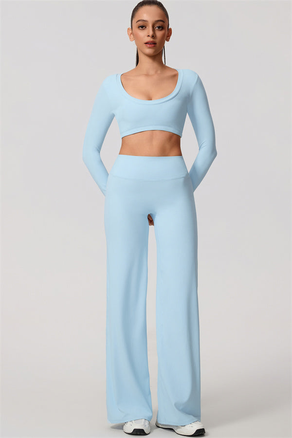 The Nestle Long Sleeve Crop Top Straight Leg Pants 2-Piece Set