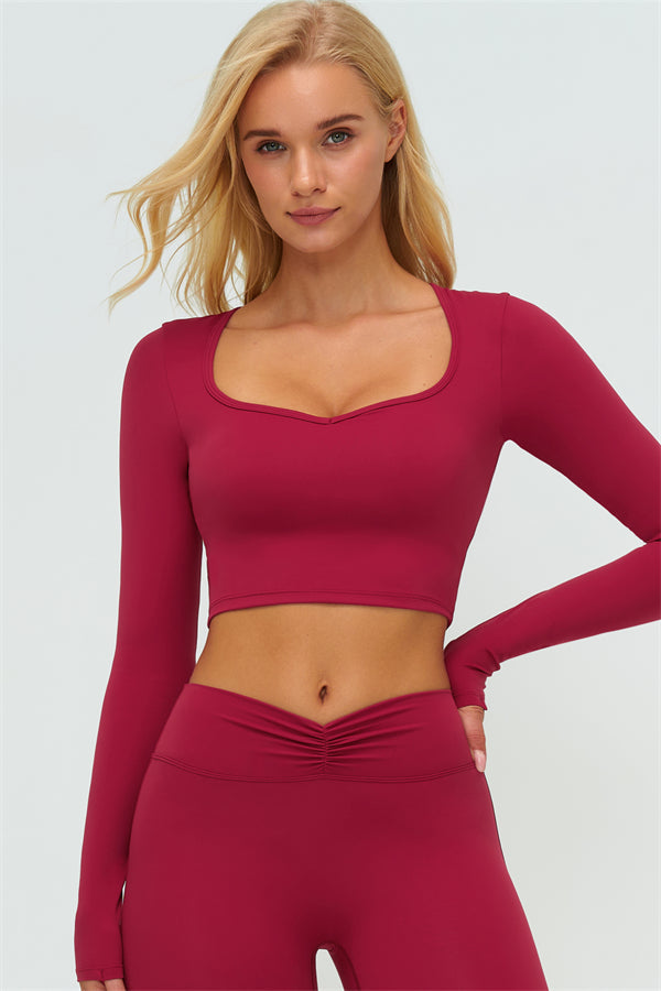 The Lushness Long Sleeve Crop Top Flared Leggings 2-Piece Set