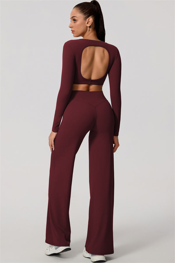 The Nestle Long Sleeve Crop Top Straight Leg Pants 2-Piece Set