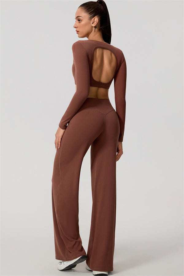 The Nestle Long Sleeve Crop Top Straight Leg Pants 2-Piece Set