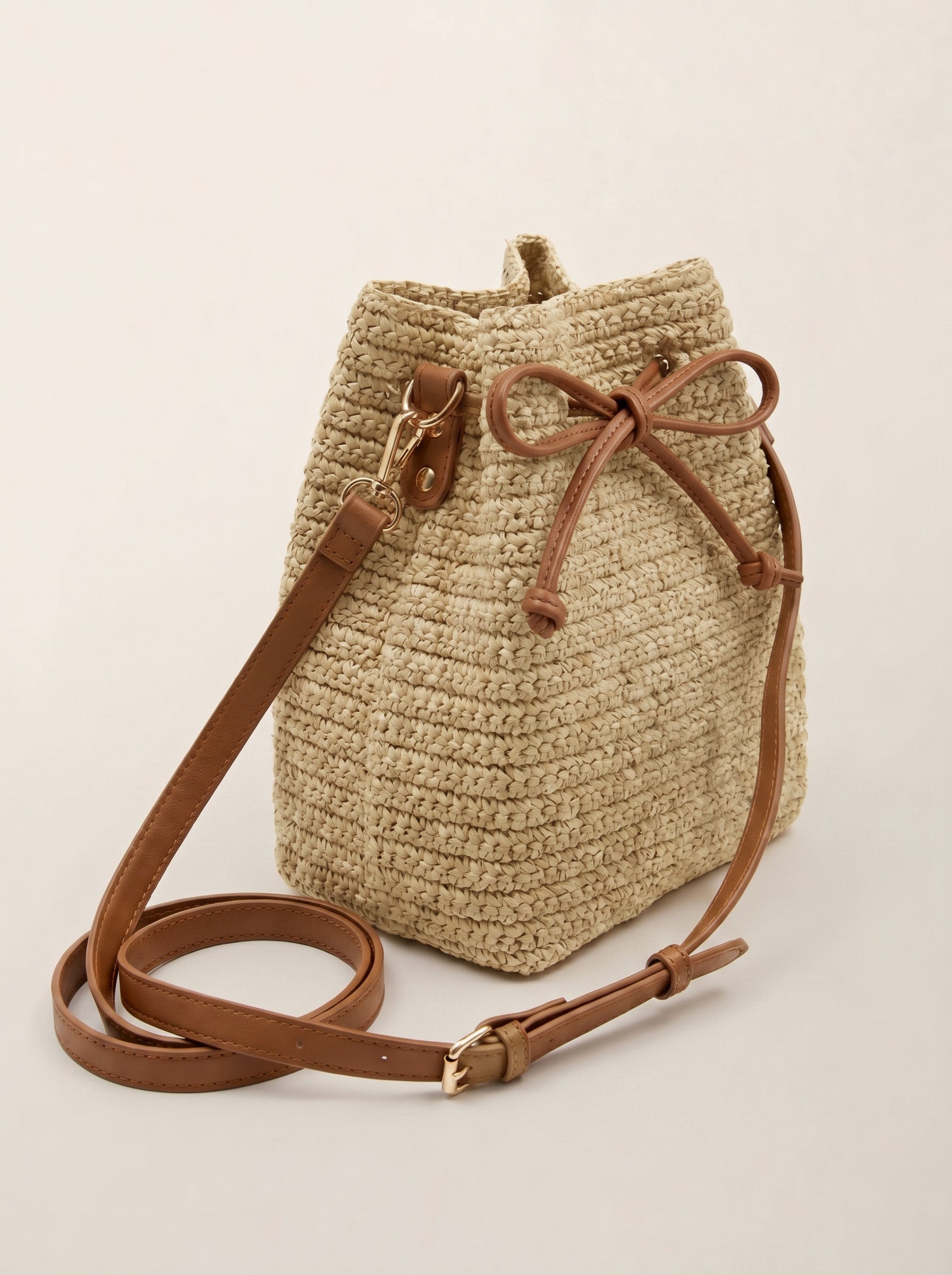 Mini Handwoven Raffia Drawstring Crossbody Bag