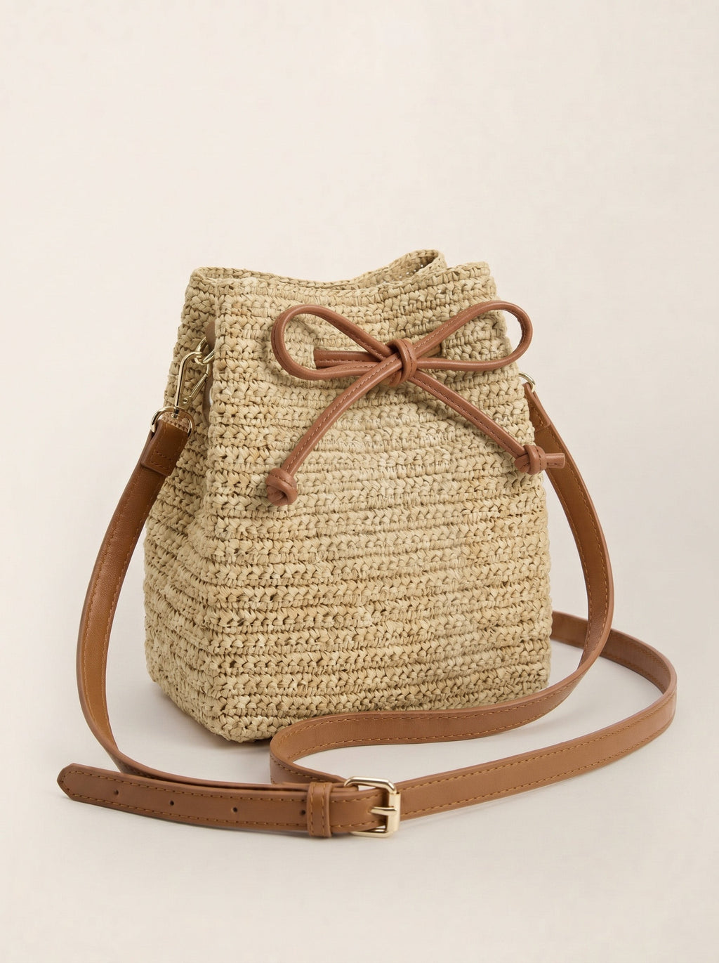 Mini Handwoven Raffia Drawstring Crossbody Bag