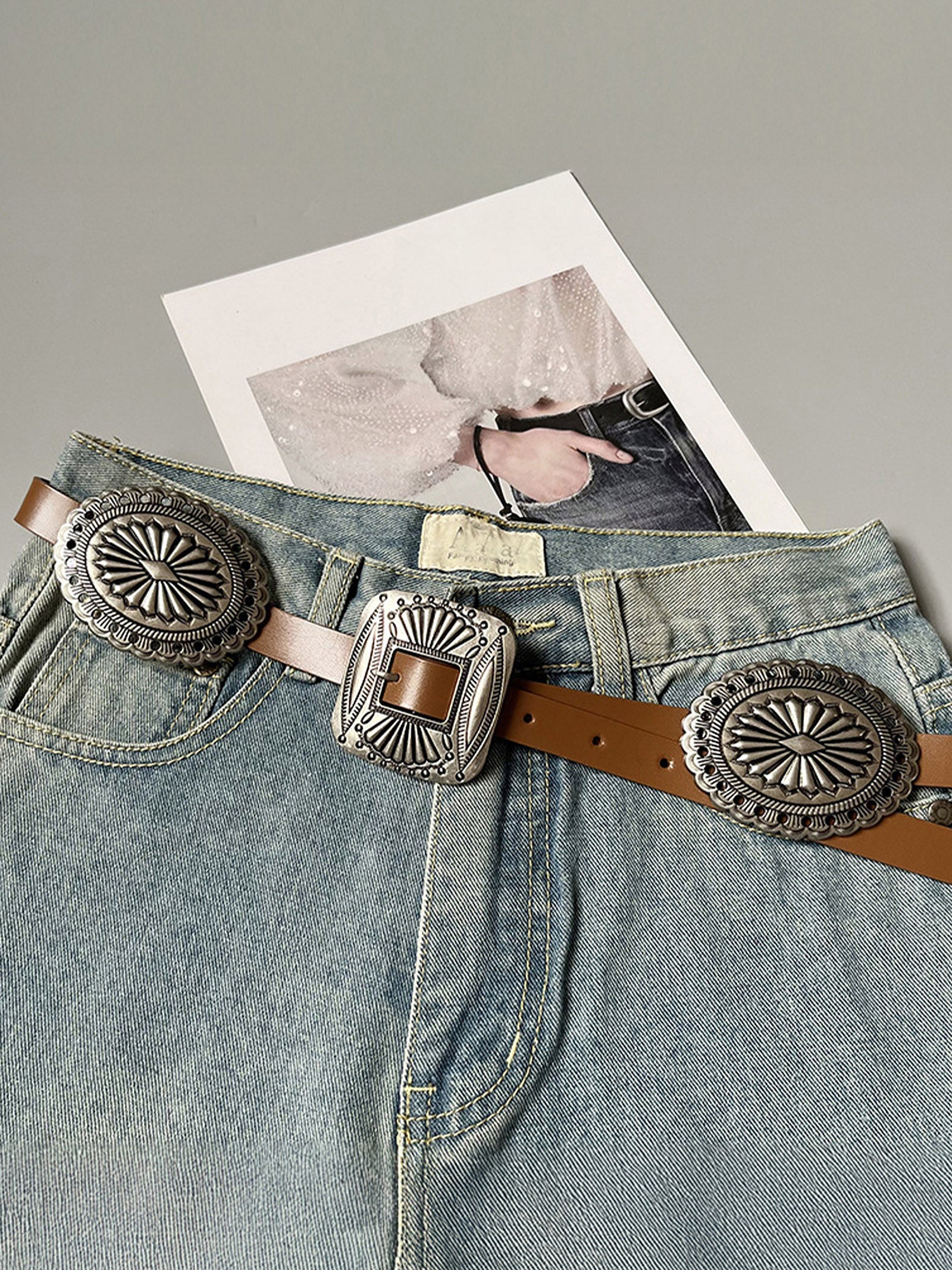 Artisanal Carved Metal Ring Buckle Belt