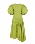 Vibrant Pleated Puff Sleeve Dress
