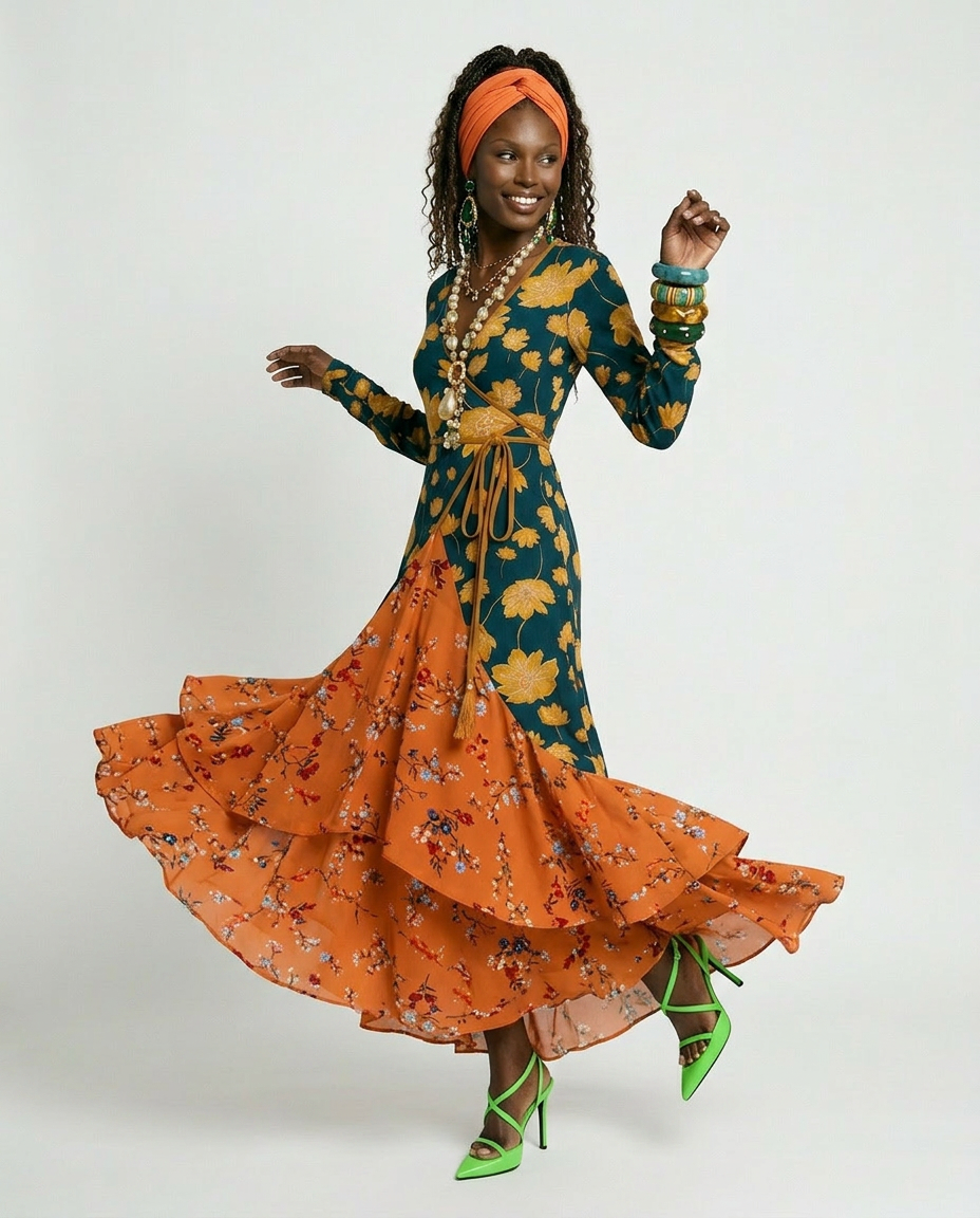 Wanderlust Patchwork Ruffled Maxi Dress