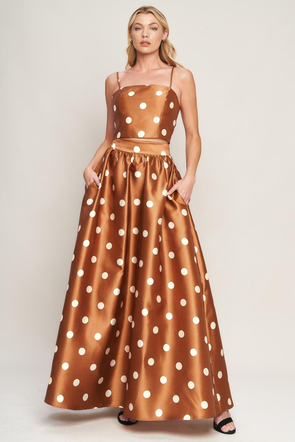 CHIC POLKA FLOW WOVEN FULL MAXI SKIRT