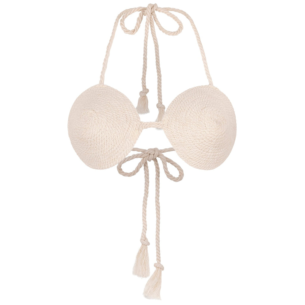 The Leia Cotton Rope Bikini Top In Off-white