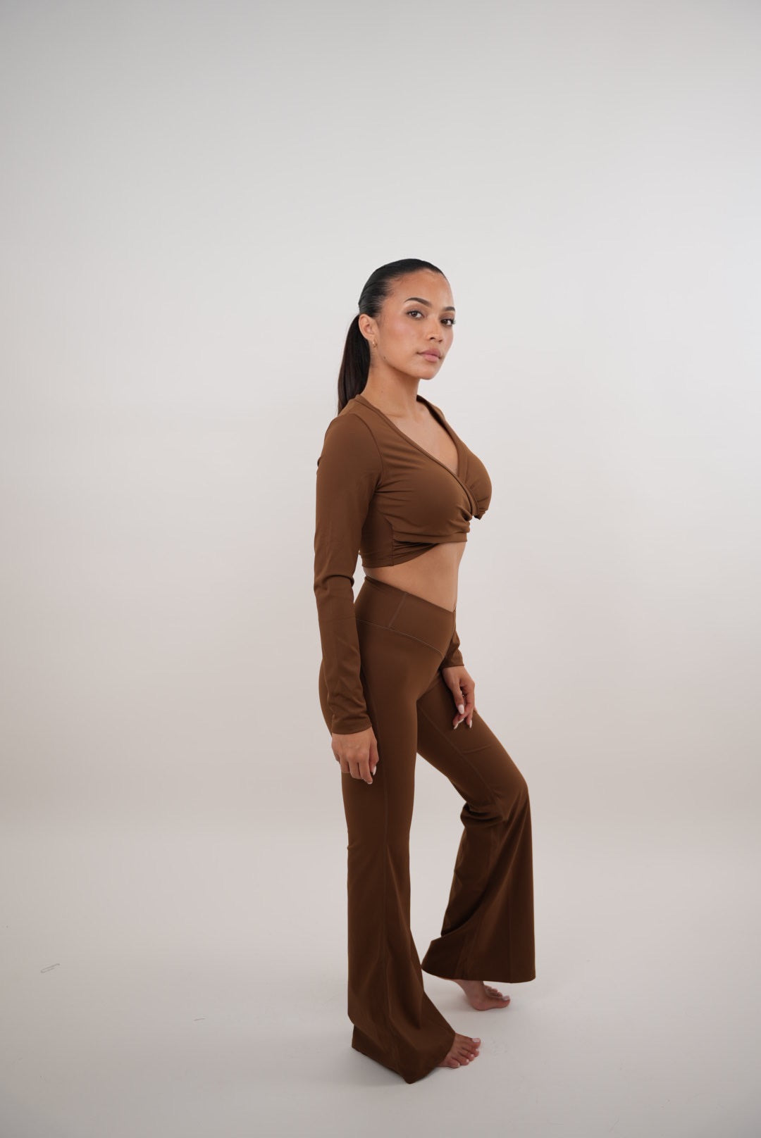 I Am Present Brown Stretch Flare Legging