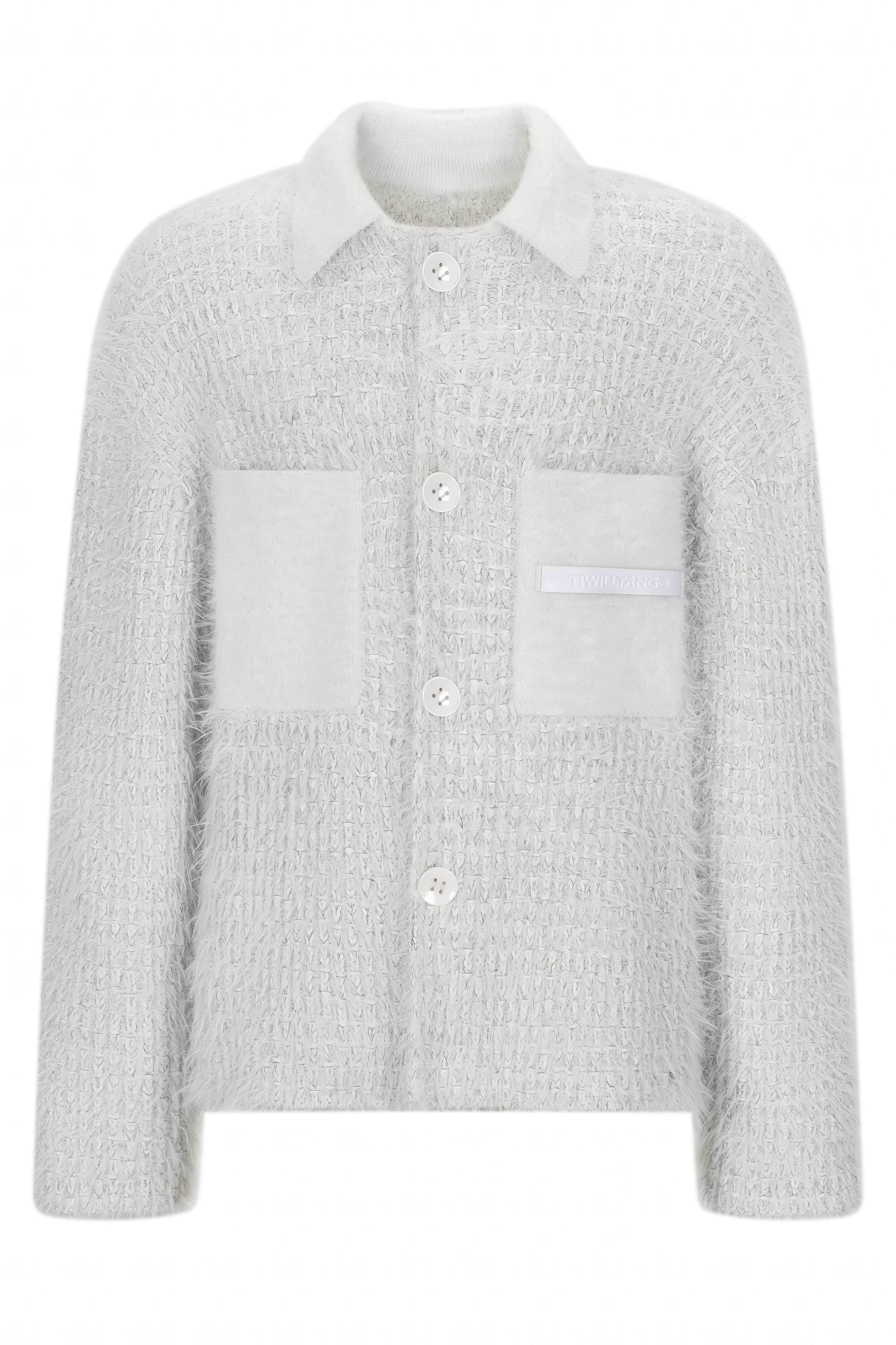 White Chunky Knit Cardigan - Ceramic Button & Shawl Collar Design