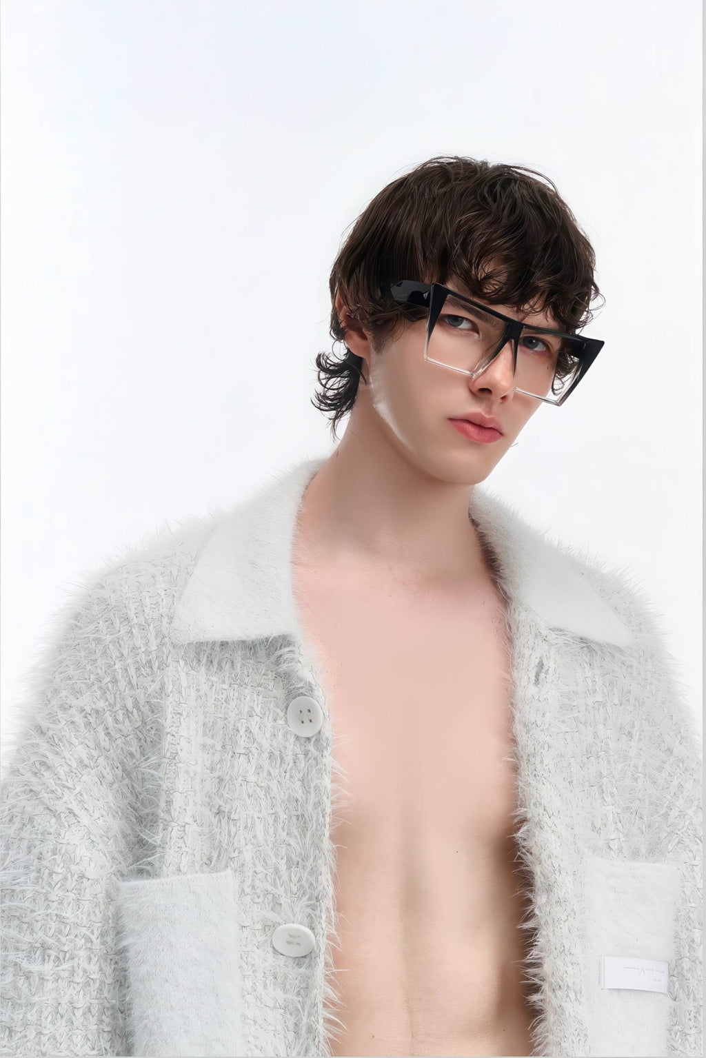 White Chunky Knit Cardigan - Ceramic Button & Shawl Collar Design