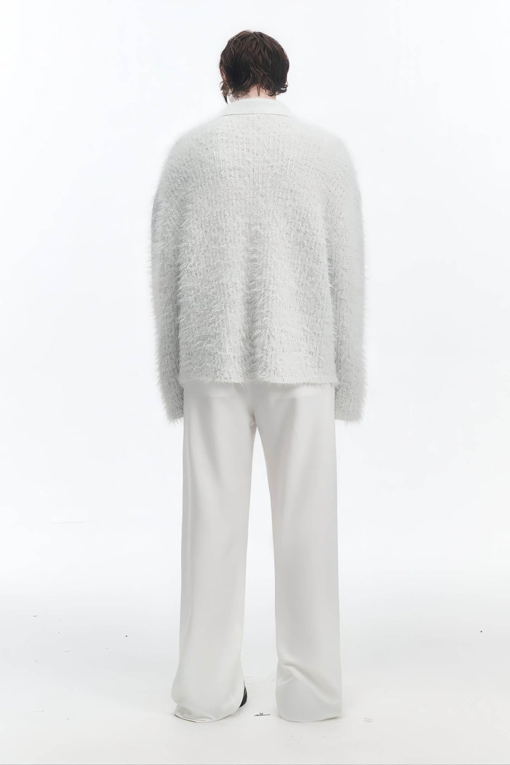 White Chunky Knit Cardigan - Ceramic Button & Shawl Collar Design