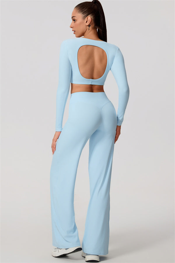 The Nestle Long Sleeve Crop Top Straight Leg Pants 2-Piece Set