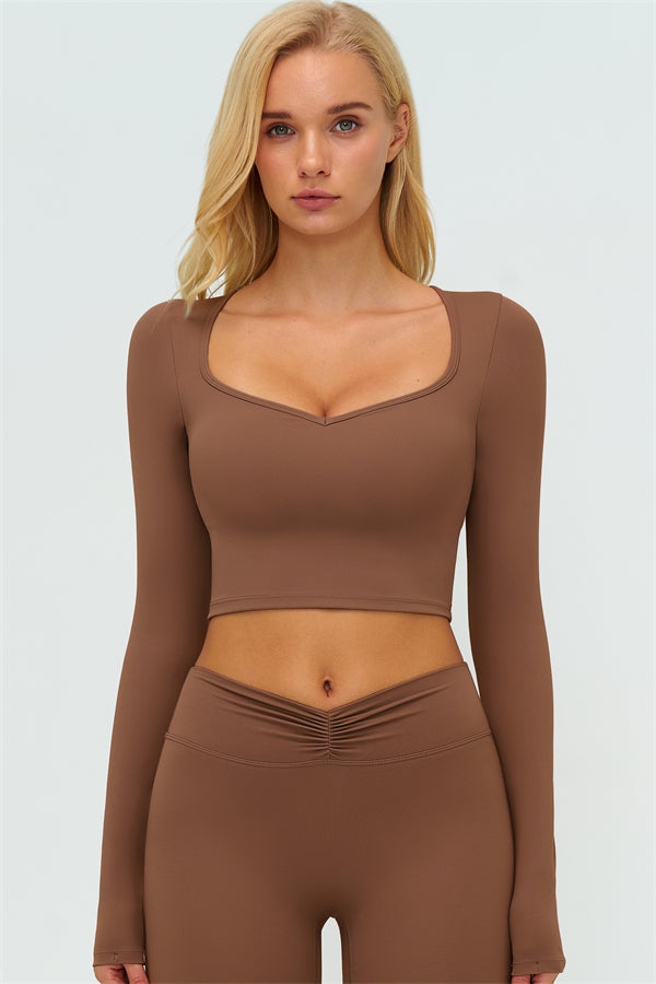 The Lushness Long Sleeve Crop Top Flared Leggings 2-Piece Set