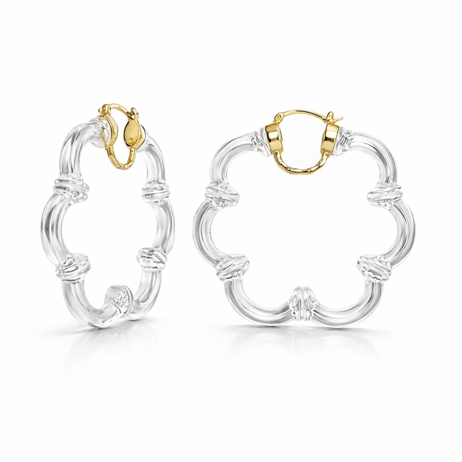 Flower Bamboo Lucite Hoop Earrings