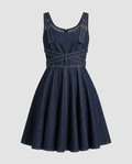 Daring Denim Flared Mini Dress