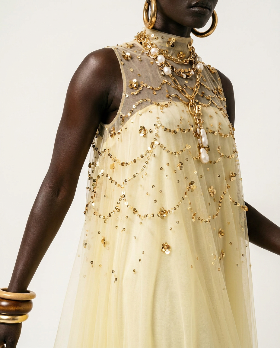 Divine Sequined Mesh A-line Dress