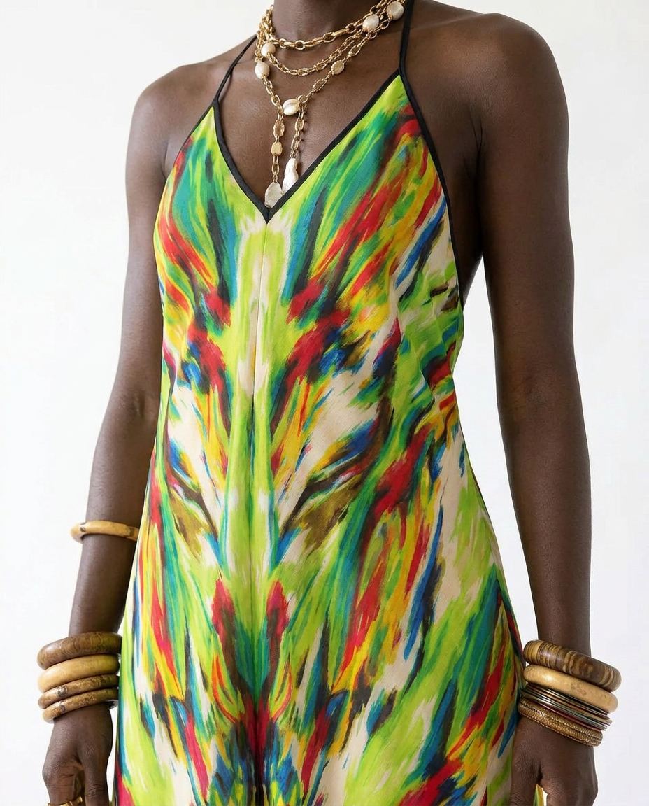 Vibrant Printed Halter Maxi Dress