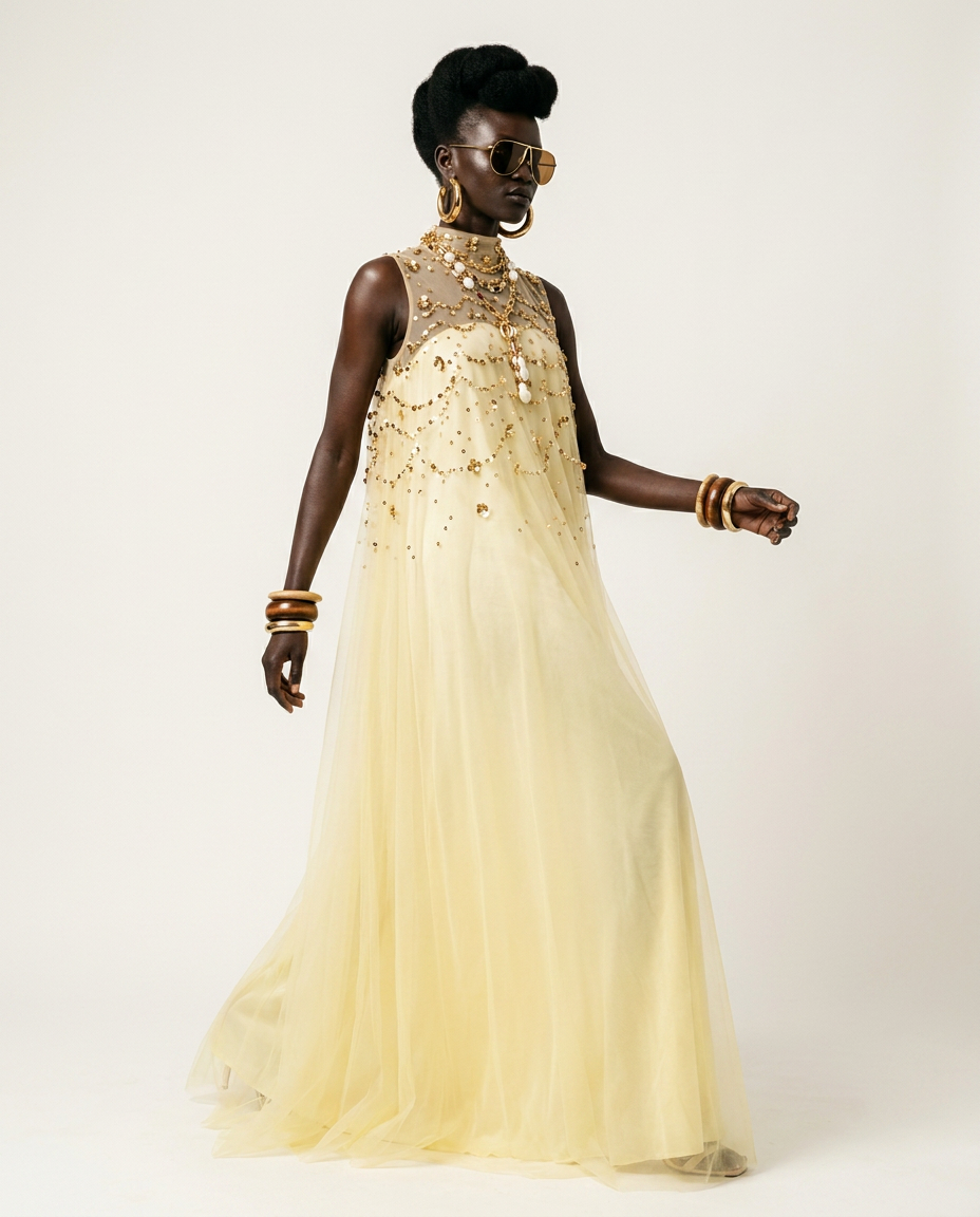Divine Sequined Mesh A-line Dress