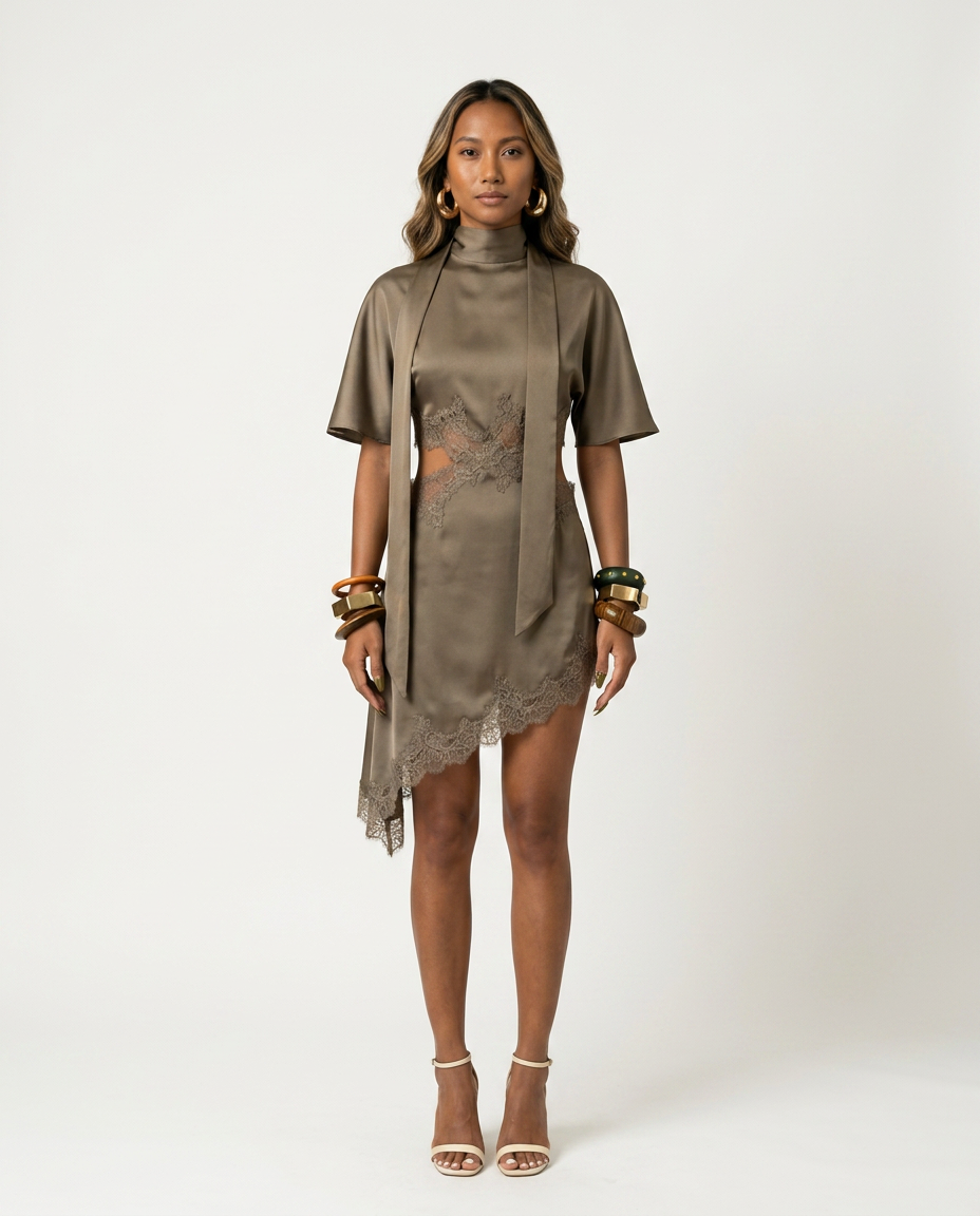Audacious Scarf Collar Mini Dress